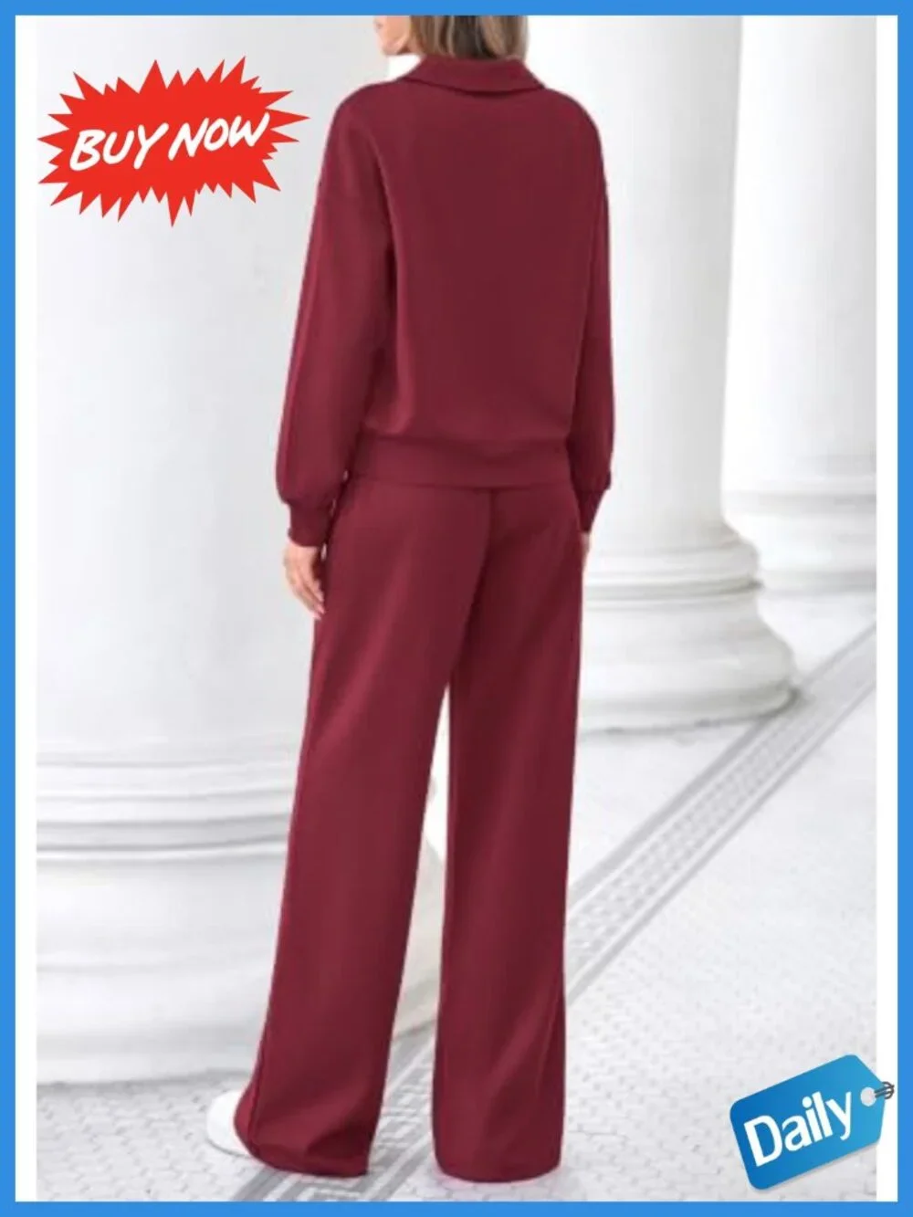 Womens 2 Piece Sweatsuits Polo Collar Top Wide Leg Pants Matching Lounge Set